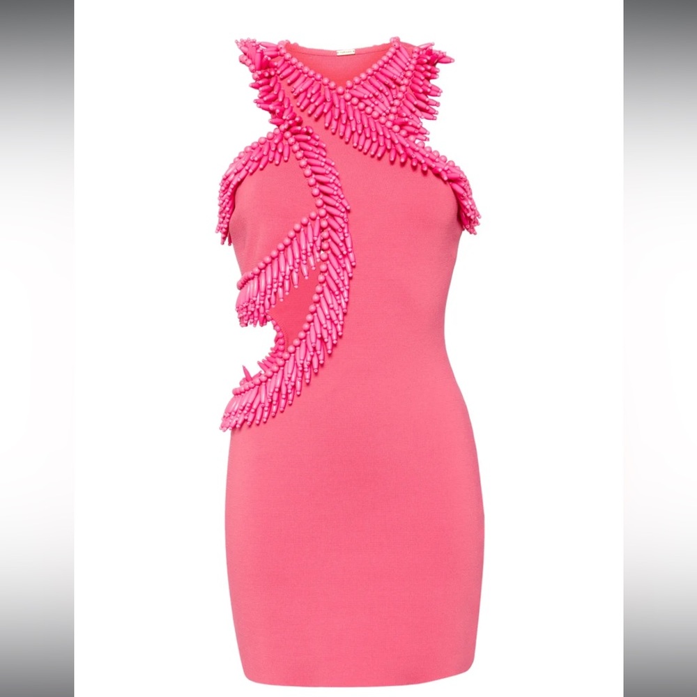 Cult Gaia Beaded Cut-out Pink Dress